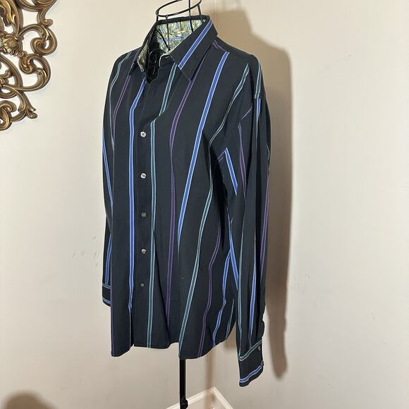 J Garcia Shirt Mens XL Flip Cuff Button Long Sleeve Striped Geometric Read - Picture 5 of 12